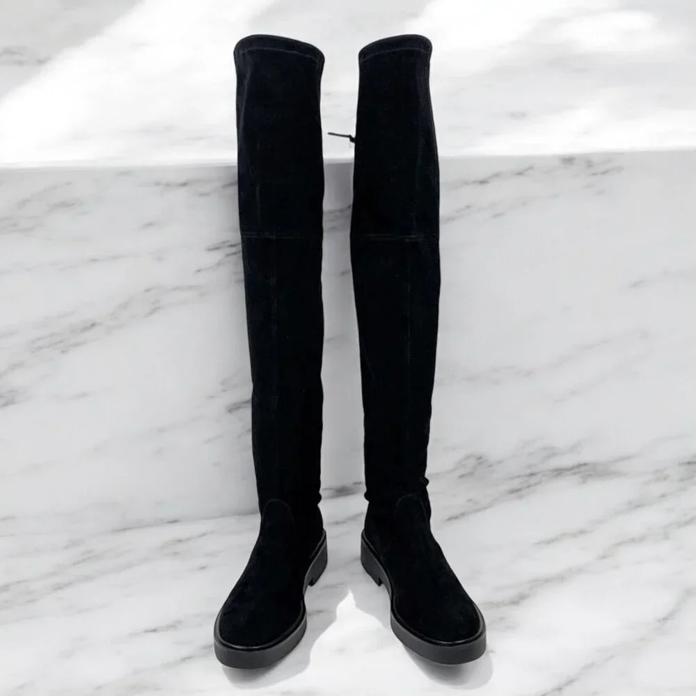 NIB Authentic Stuart Weitzman Mara Over the Knee Platform Boot Black Suede